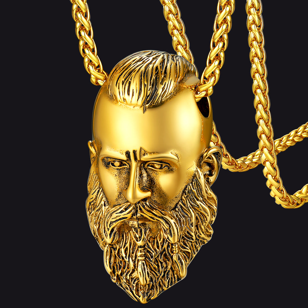 Nordic Viking Head Necklace Amulet Jewelry for Men Boys