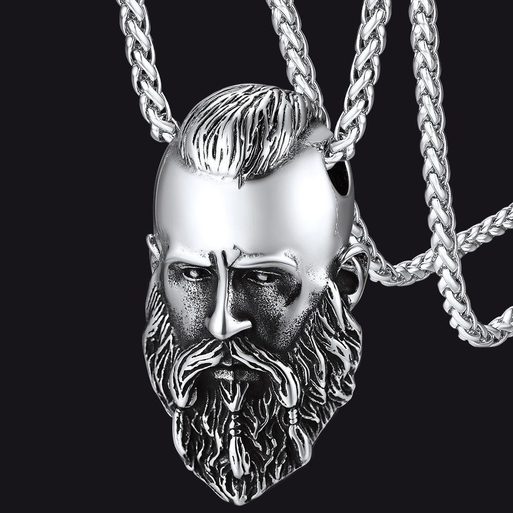 Nordic Viking Head Necklace Amulet Jewelry for Men Boys