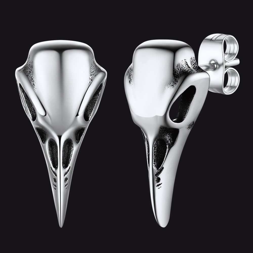 Gothic Raven Skull Stud Earring for Men