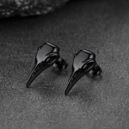 Gothic Raven Skull Stud Earring for Men