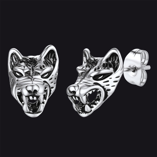 Viking Wolf Stud Earrings For Men