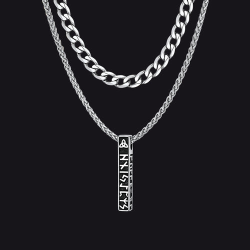 Cuban Chain & Viking Runes Bar Layered Necklaces Set for Men
