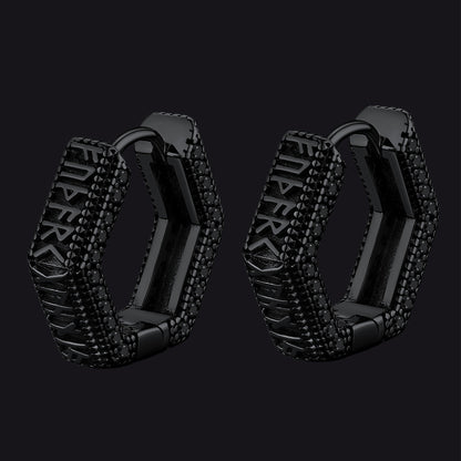 Viking Runes Hexagon Huggie Hoop Earrings for Men