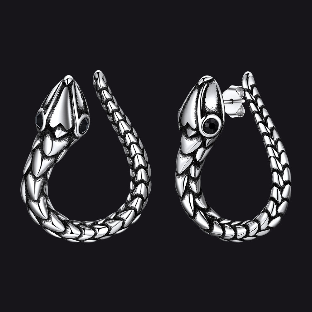 Stainless Steel Red Eye Snake Hoop Earrings for Men