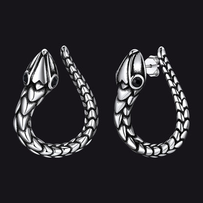 Stainless Steel Red Eye Snake Hoop Earrings for Men