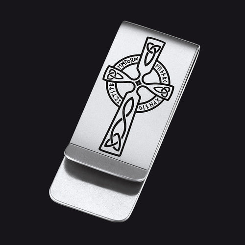 Viking Rune Celtic Cross Money Cash Clip Slim Credit Card Holder