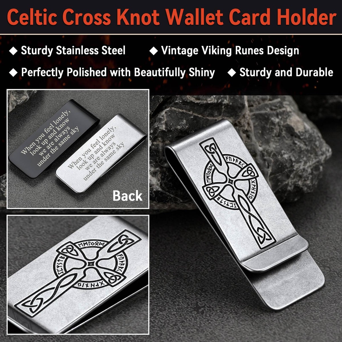 Viking Rune Celtic Cross Money Cash Clip Slim Credit Card Holder