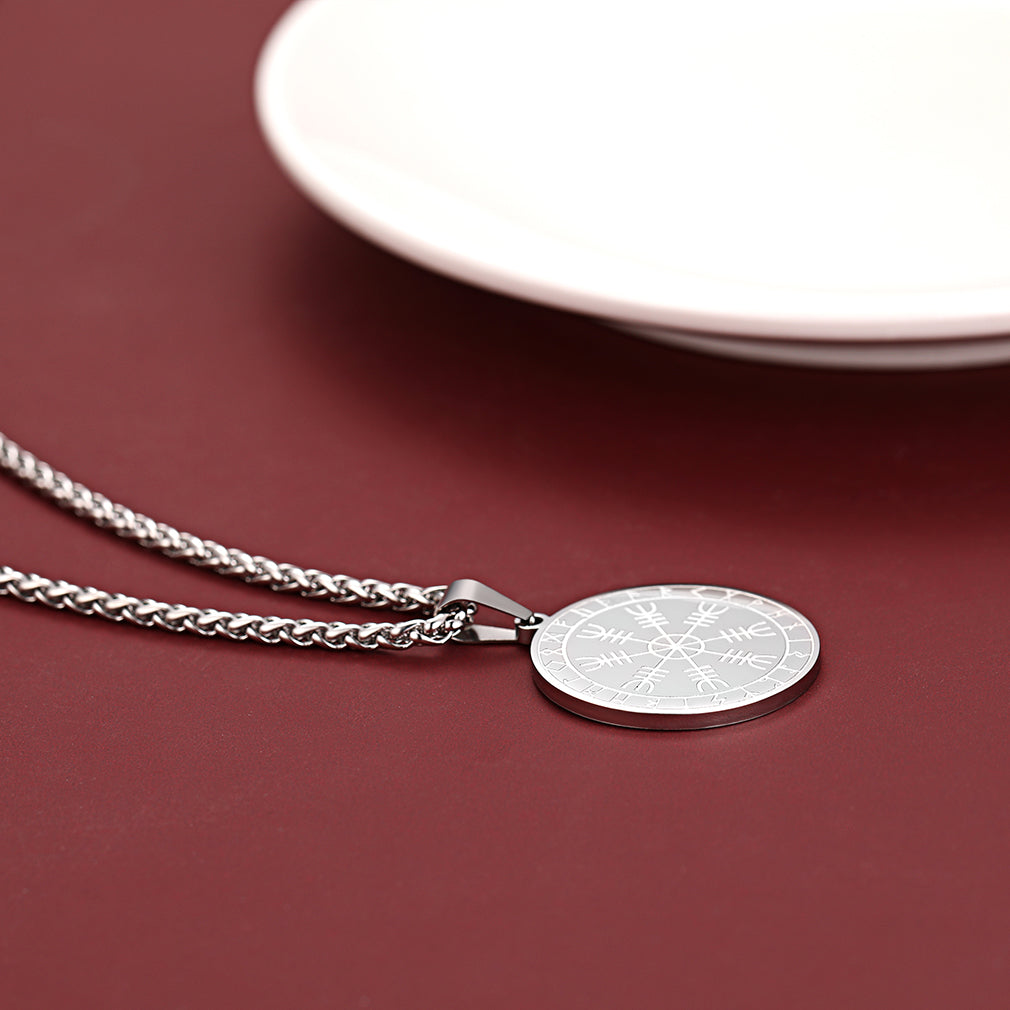 Viking Norse Runes Compass Necklace Amulet Pendant for Men
