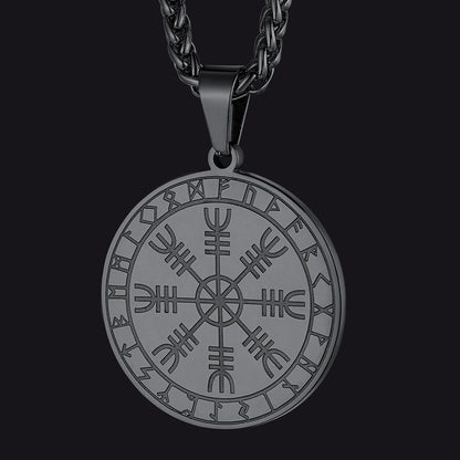 Viking Norse Runes Compass Necklace Amulet Pendant for Men