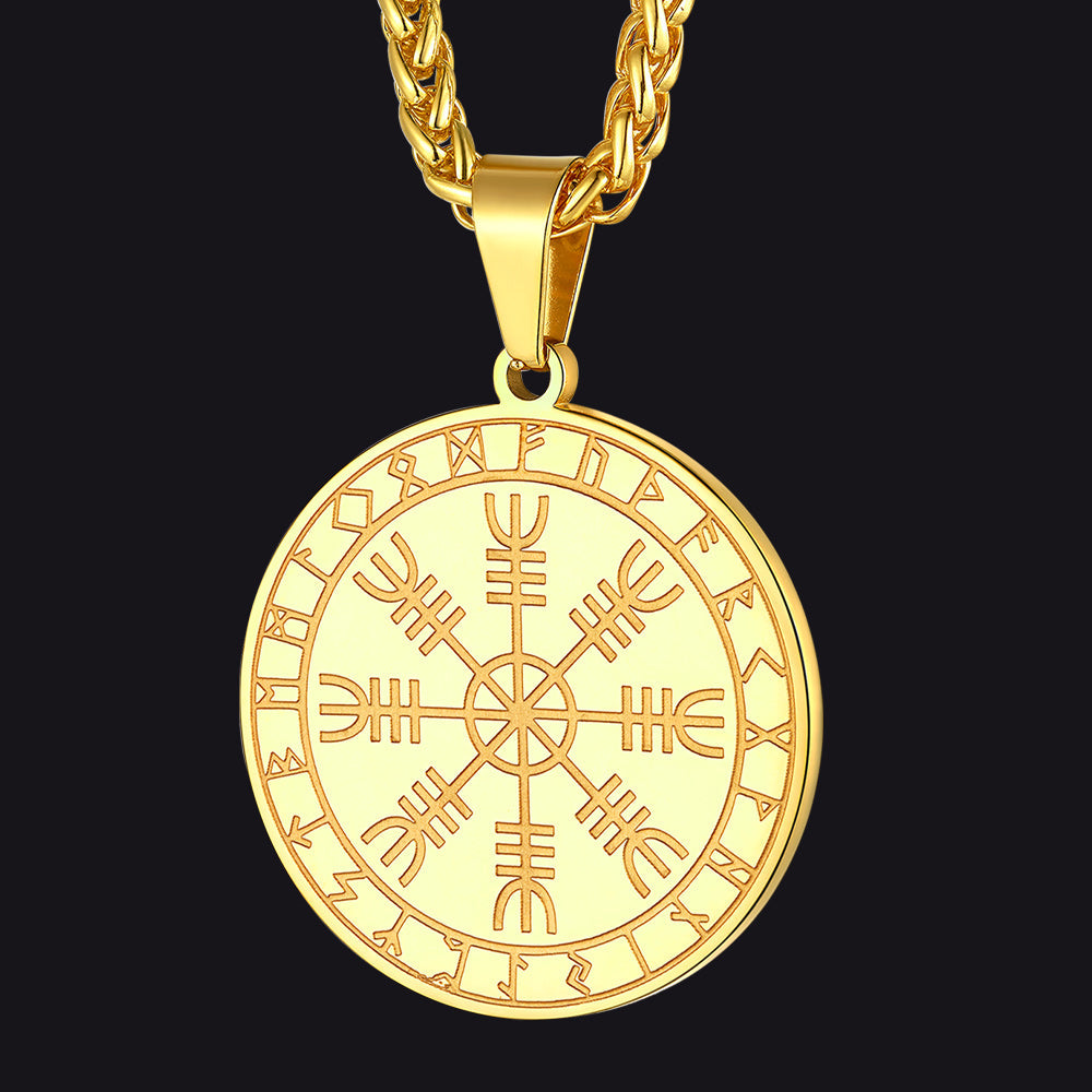 Viking Norse Runes Compass Necklace Amulet Pendant for Men