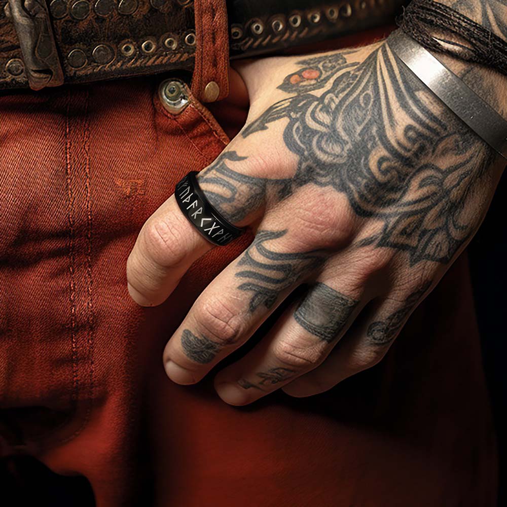 Norse Viking Runes Viking Band Ring for Men Women 8MM