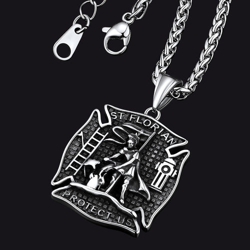 Firefighter Saint Florian Medallion Necklace in 316L Stainless Steel