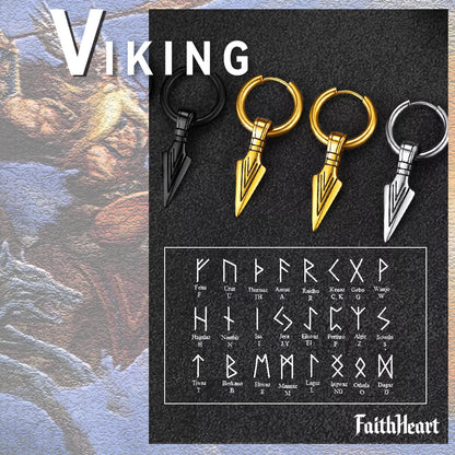 Viking Earrings for Men – Arrowhead Spear Gungnir Drop Hoop Earrings