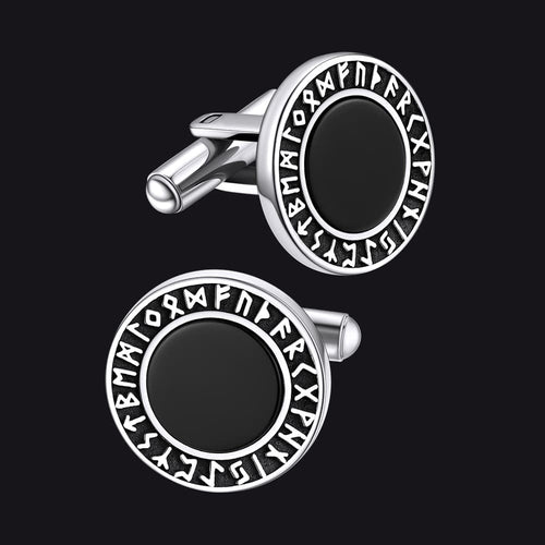 Men's Black Onyx Cufflinks with Viking Rune
