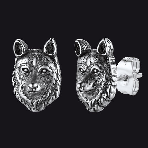 Norse Viking Wolf Stud Earrings For Men