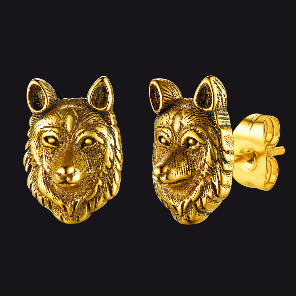 Norse Viking Wolf Stud Earrings For Men