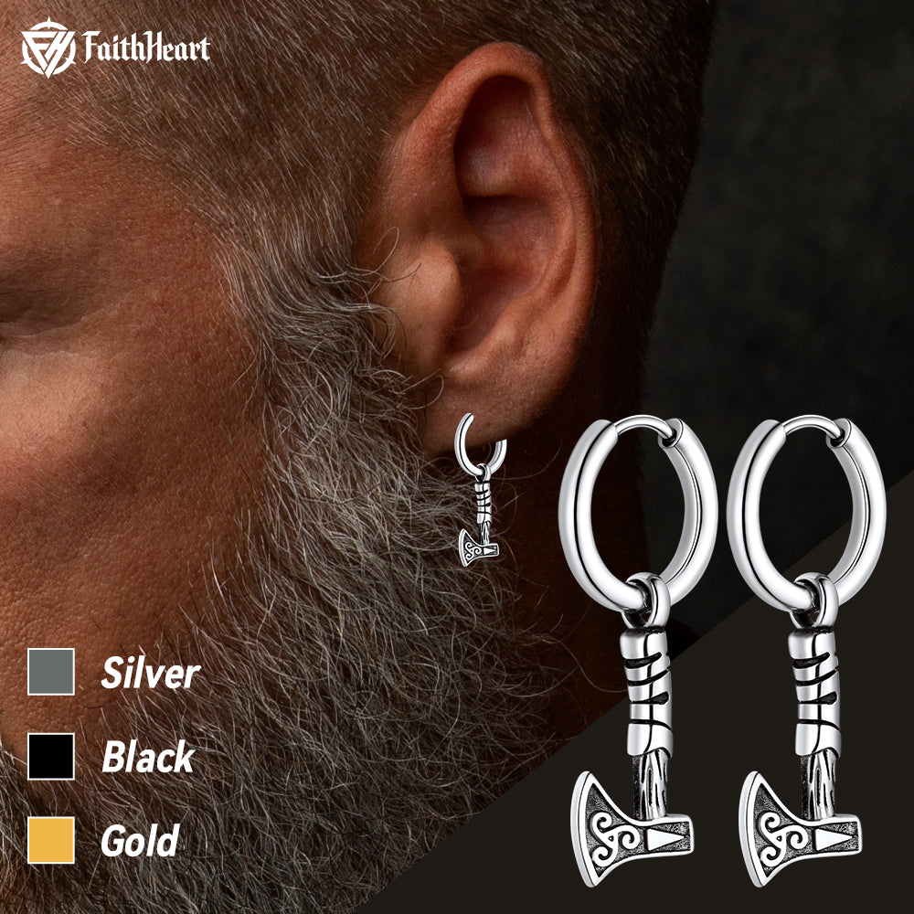 Battle Axe Viking Dangle Hoop Earrings For Men