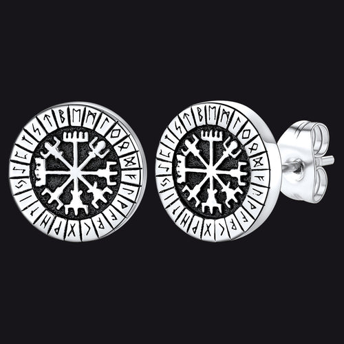 Norse Viking Compass Vegvisir Stud Earrings For Men