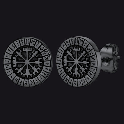 Norse Viking Compass Vegvisir Stud Earrings For Men