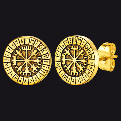 Norse Viking Compass Vegvisir Stud Earrings For Men