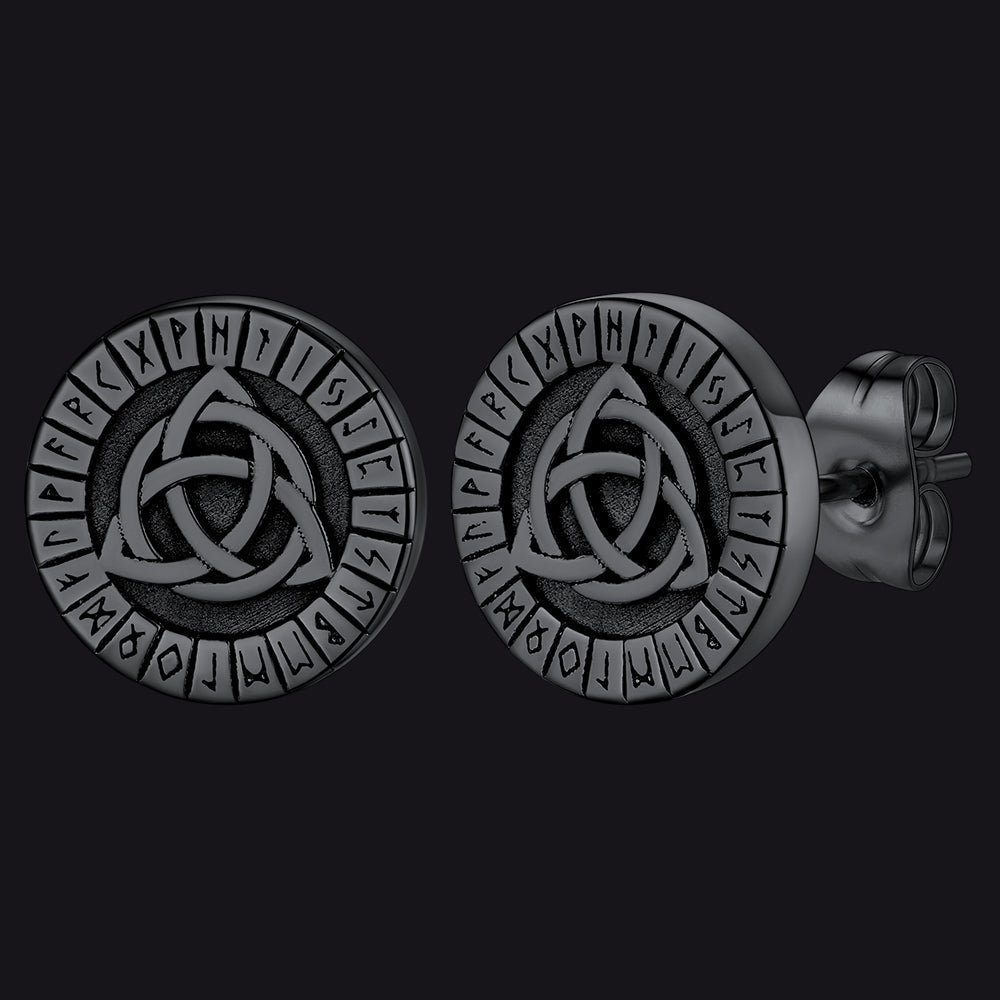 Viking Celtic Knot With Rune Stud Earrings for Men