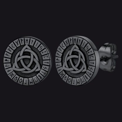 Viking Celtic Knot With Rune Stud Earrings for Men
