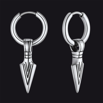 Viking Earrings for Men – Arrowhead Spear Gungnir Drop Hoop Earrings