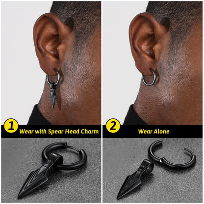 Viking Earrings for Men – Arrowhead Spear Gungnir Drop Hoop Earrings