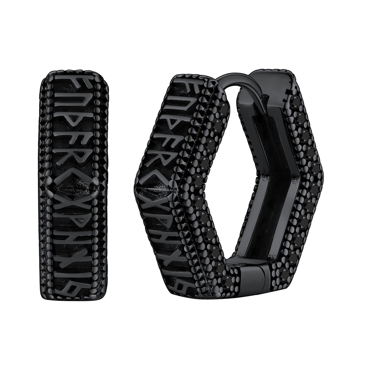 Viking Runes Hexagon Huggie Hoop Earrings for Men