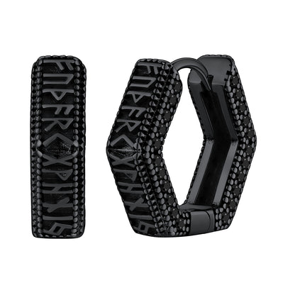 Viking Runes Hexagon Huggie Hoop Earrings for Men