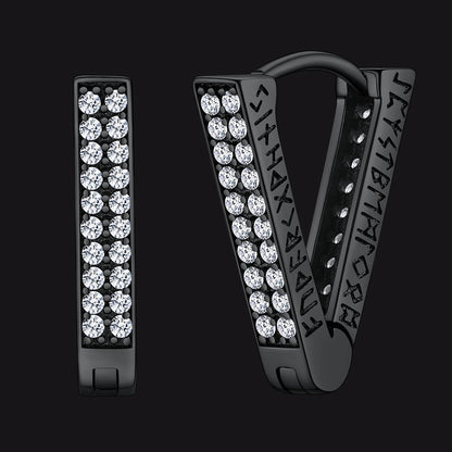 Cubic Zirconia Triangle Huggie Hoop Earrings With Viking Runes for Men