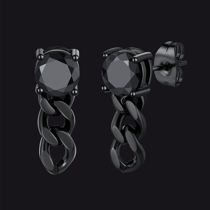 Black Cubic Zirconia Chain Link Dangle Stud Earrings for Men