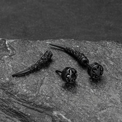 Viking Rune Fang Stud Earrings for Men – Nordic Star CZ Earrings