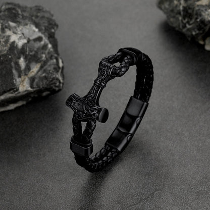 Viking Thor's Hammer Mjolnir Braided Leather Bracelet Gift For Men