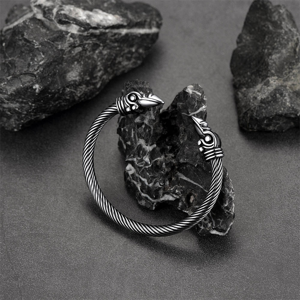 FaithHeart Viking Raven Cuff Bracelet Bangle for Men