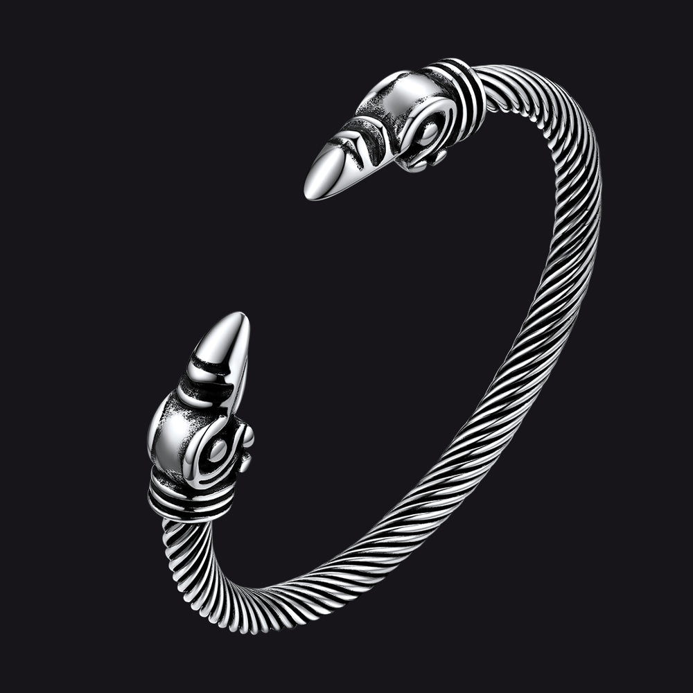 FaithHeart Viking Raven Cuff Bracelet Bangle for Men