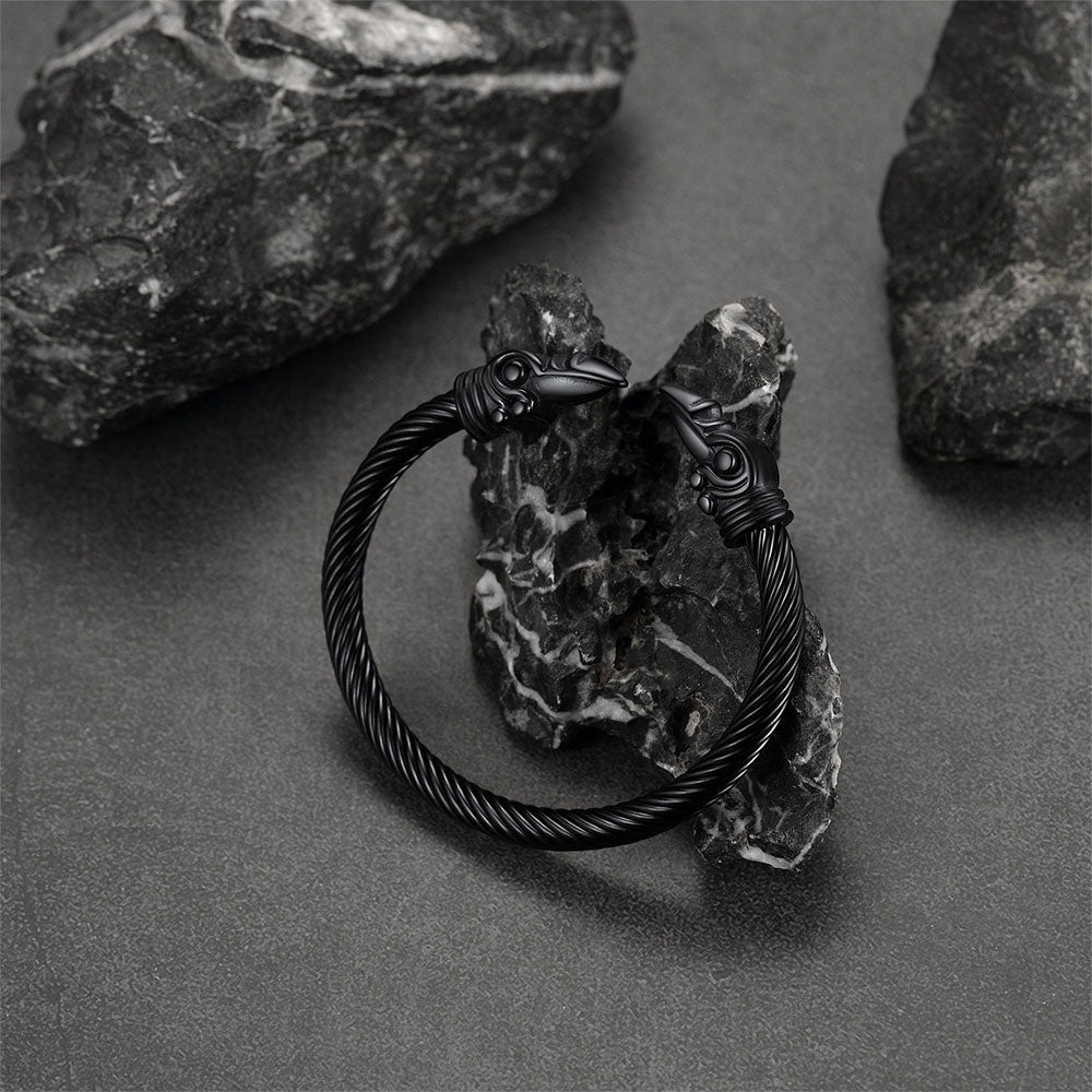FaithHeart Viking Raven Cuff Bracelet Bangle for Men