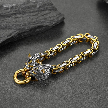 Viking Wolf Head Chain Bracelet Cuff Bangle Gift for Men