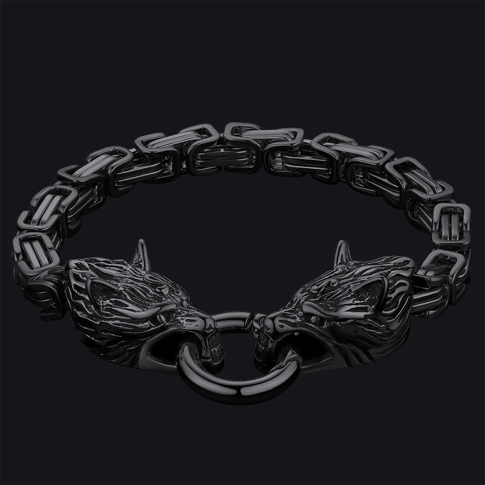 Viking Wolf Head Chain Bracelet Cuff Bangle Gift for Men