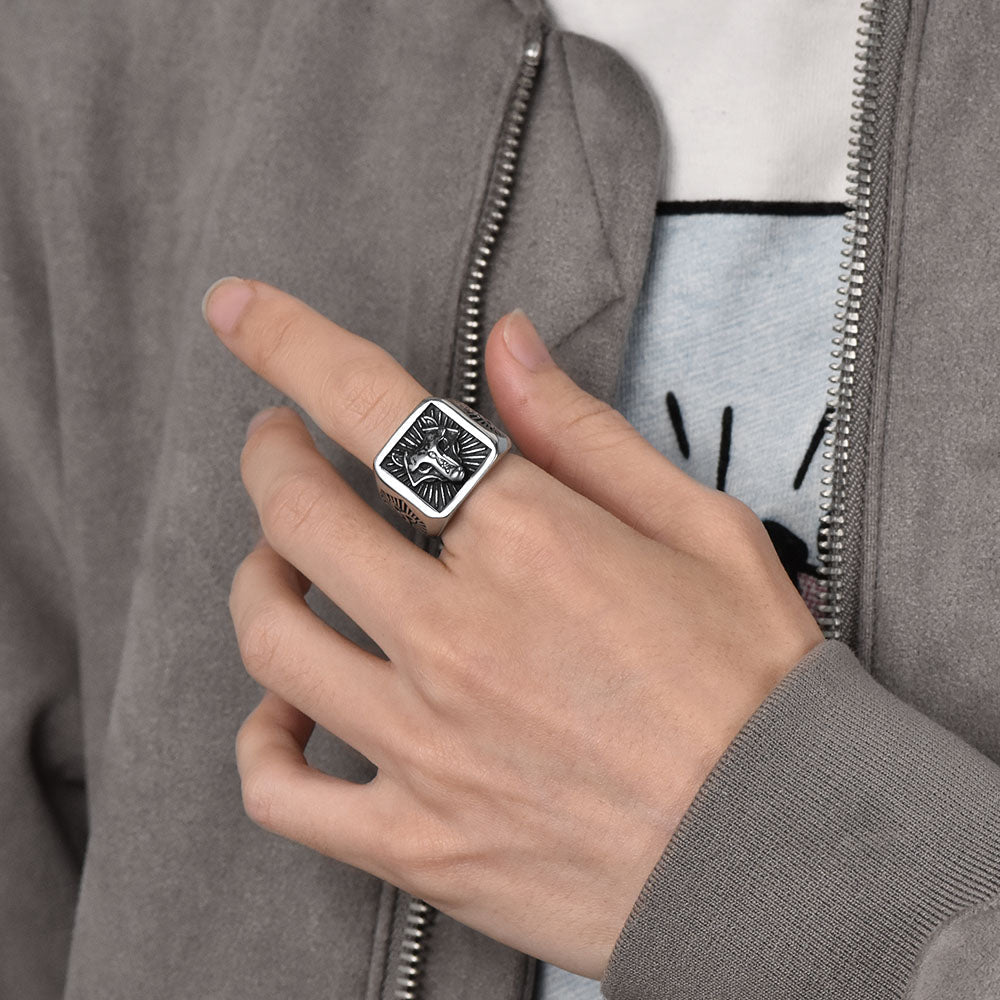Norse Viking Wolf Signet Ring for Men