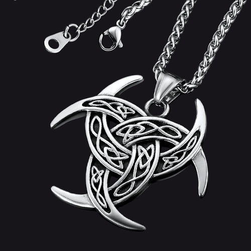 Viking Triple Horn of Odin Necklace Crescent Triquetra Charm Amuelt for Men