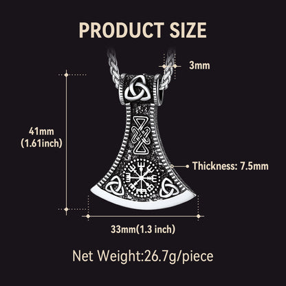 Battle Axe Viking Pendant Necklace with Compass For Men