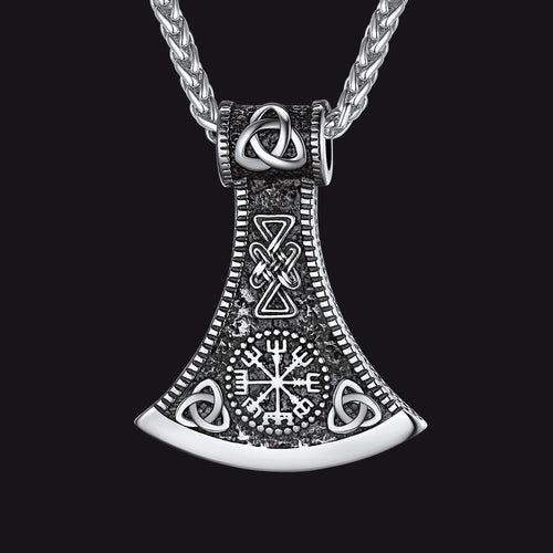 Battle Axe Viking Pendant Necklace with Compass For Men