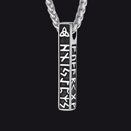Engraved Viking Runes Bar Necklace Pendant Jewelry For Men