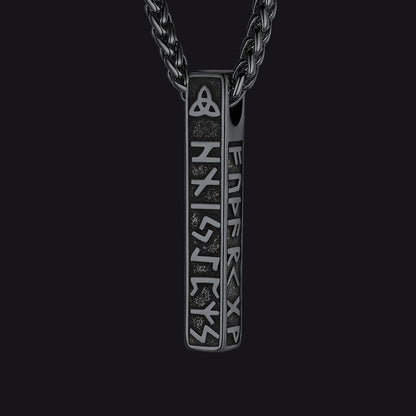 Engraved Viking Runes Bar Necklace Pendant Jewelry For Men