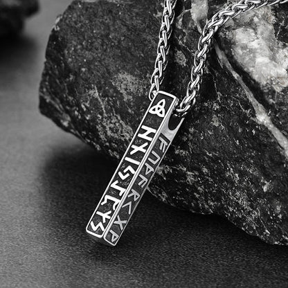 Engraved Viking Runes Bar Necklace Pendant Jewelry For Men