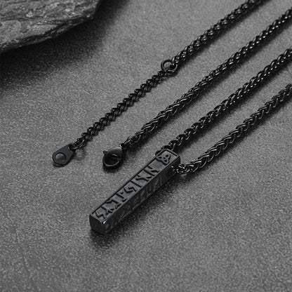 Engraved Viking Runes Bar Necklace Pendant Jewelry For Men