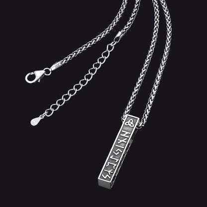 Engraved Viking Runes Bar Necklace Pendant Jewelry For Men