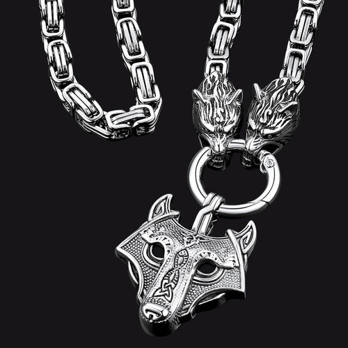 Viking Wolf Head Kings Chain & Fenrir Pendant Necklace