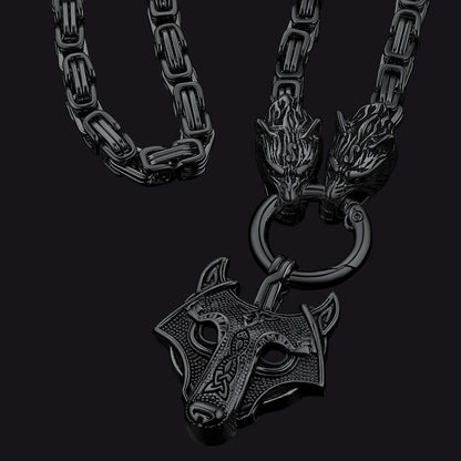 Viking Wolf Head Kings Chain & Fenrir Pendant Necklace